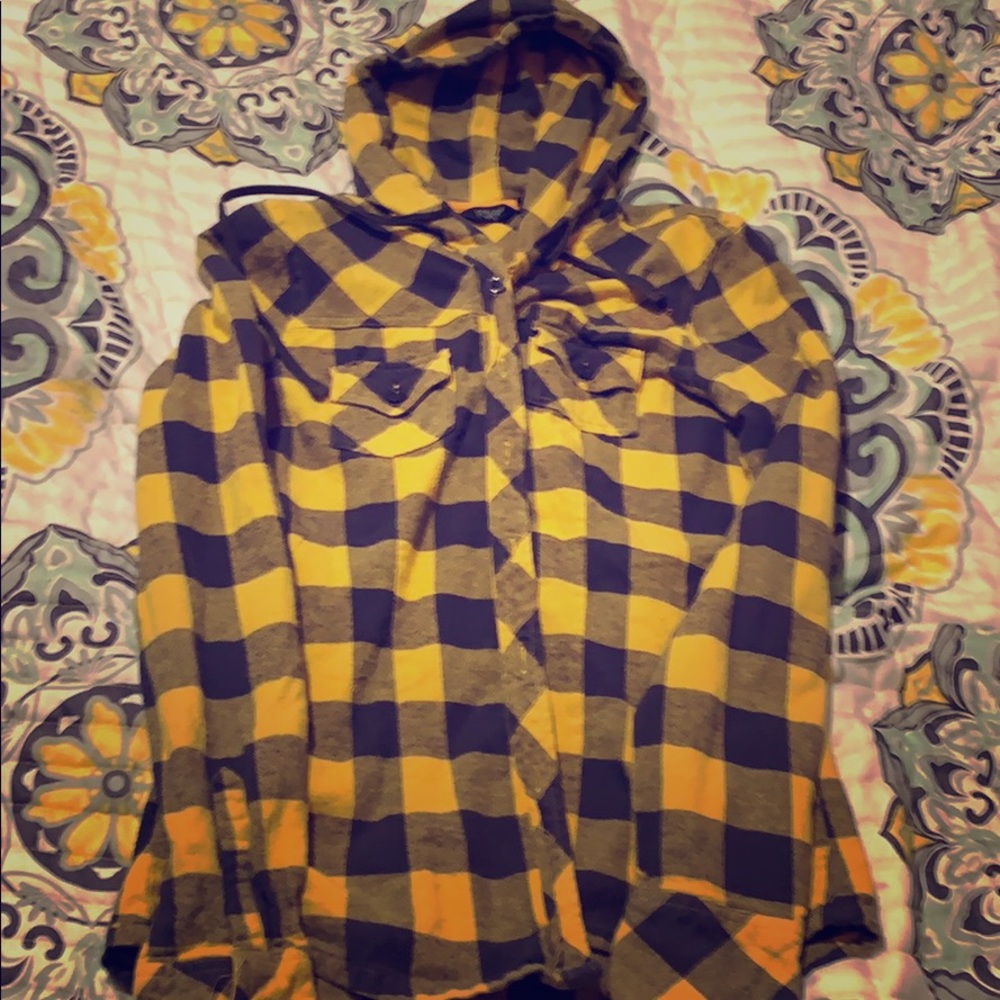 Flannel button-down with hood